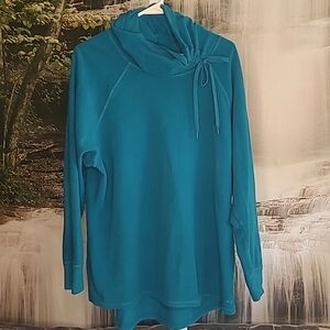 Champion Womens XXL teal fleece turtle neck sweater with cute tie at the collar